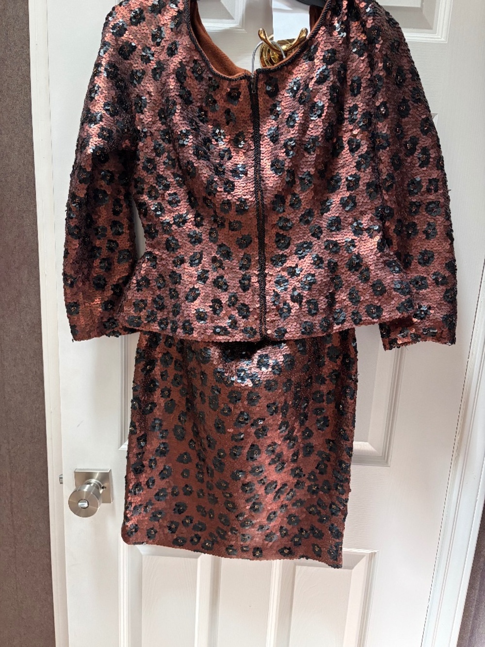 Vintage 1990s Carmen Marc Valvo Sequin Skirt & Jacket Size Small Leopard